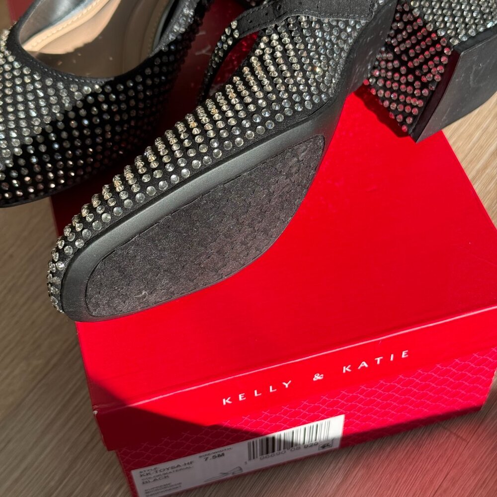 Embellished Black Mary Jane Pumps with Crystal Accents - Picture 12 of 13